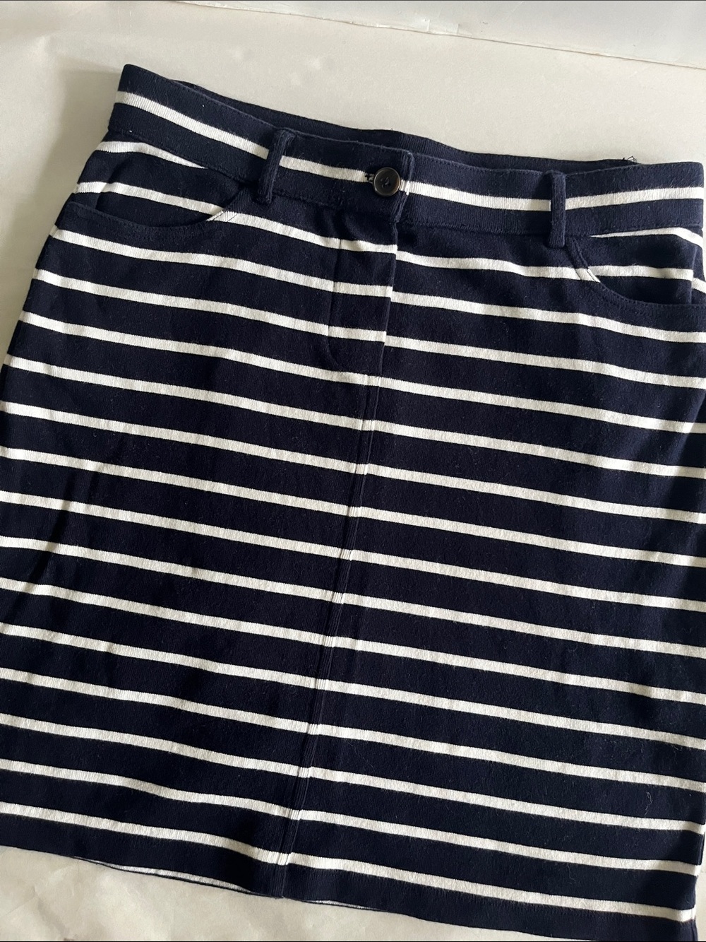 Talbots Cotton Blue with Whit stripes mini skirt pull on size small
